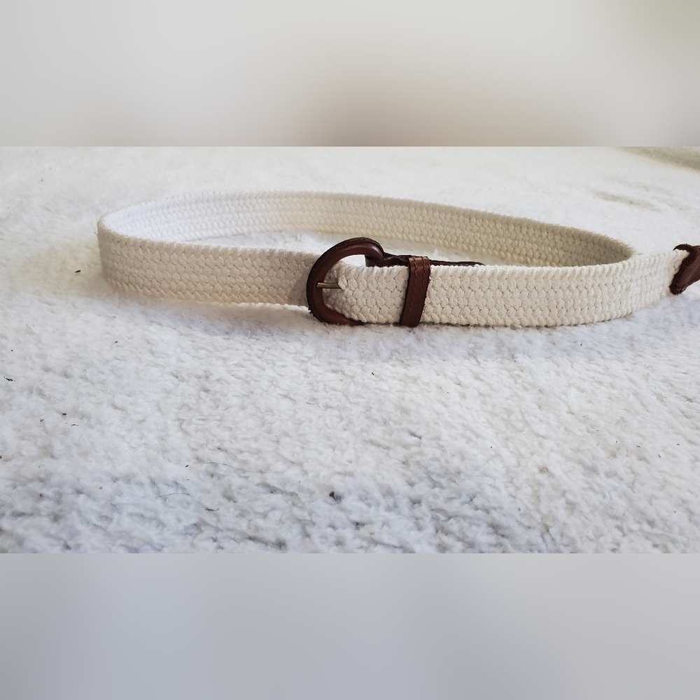 Barcelona Brown Leather Trim  White‎ wide Waist Belt Large 39inch
